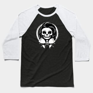 Wine Drinker Female Skull and Wine Glasses White Logo Baseball T-Shirt